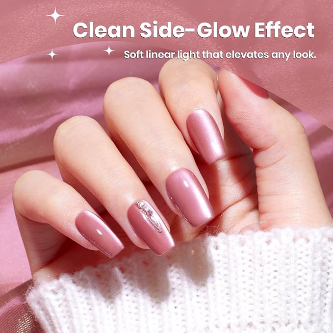 Beetles Velvet Bloom Pink Cat Eye Gel Nail Polish - 15ML Valentines Gel Polish Glitter Pink Cat Eye Gel Polish Rosa Color Magnetic Translucent Glassy Effect Soak Off UV DIY Manicure Gift for Wome