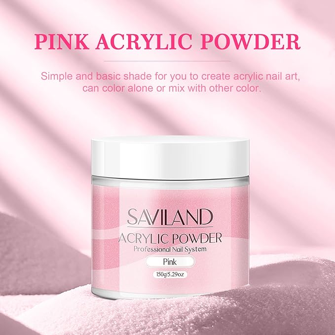 SAVILAND 5.29OZ Pink Acrylic Powder: Chip-Resistant Acrylic Nail Powder for Salon Effect Nail Extension 3D Carving Frech Manicure Long-Lasting for Begginers Home DIY Nail Salon