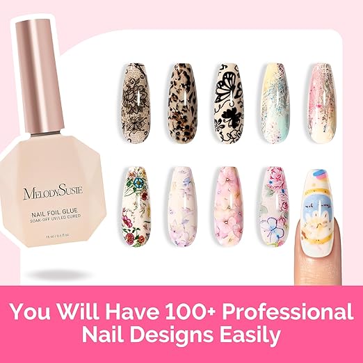 MelodySusie Nail Foil Glue Gel, 15ML Soak Off LED/LUV Foil Transfer Adhesive for Nail Art, Professional Strong Sticky Base for Nail Foils & Stickers, Need Cure with Nail Lamp