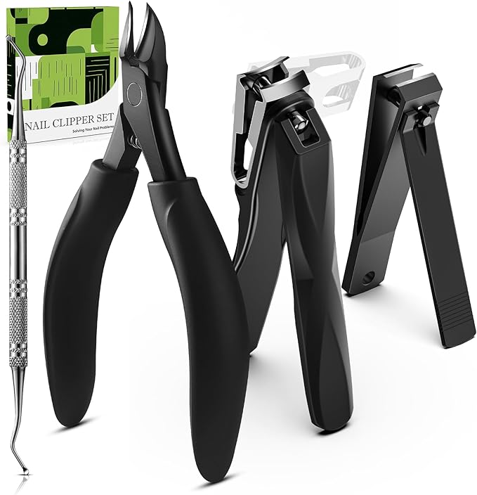 BALUCA Heavy Duty Toenail Clippers for Thick Nails & Seniors – Straight & Curved Blade Professional Nail Clipper Set with 360° Rotating Head, Nail Lifter – Ingrown Toenail Tool Solution