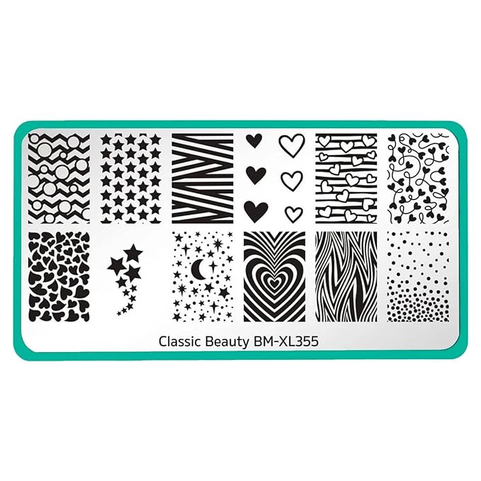 Maniology Hearts + Stars (BM-XL355) Nail Stamping Plate, Classic Beauty, Simple, Easy Beginner Nail Designs