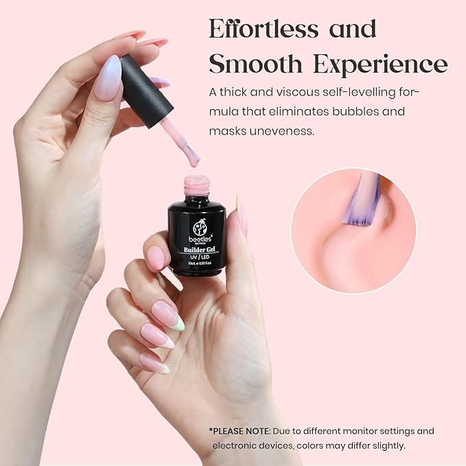 Beetles Builder Gel 15ML, 8 in 1 Builder Strengthener Translucent Nail Extension Pink Nude Builder Nail Gel for DIY Salon at Home,UV LED Lamp Needed