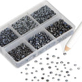 NCB Hotfix Iron on 8000pcs Crystal Rhinestones Round Gem for Crafts Decoration DIY Jewelry Making with a Picking Pen (Hematite Black, 6Sizes SS3-SS12)