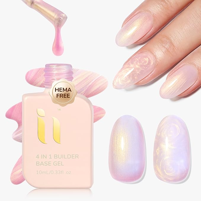 Hema Free Rubber Builder Base Gel, For Strengthens Damaged Thin Nails, Hypoallergenic Sparkle Enhancement Gel Polish Soak Off Curing Requires Protect in A Bottle