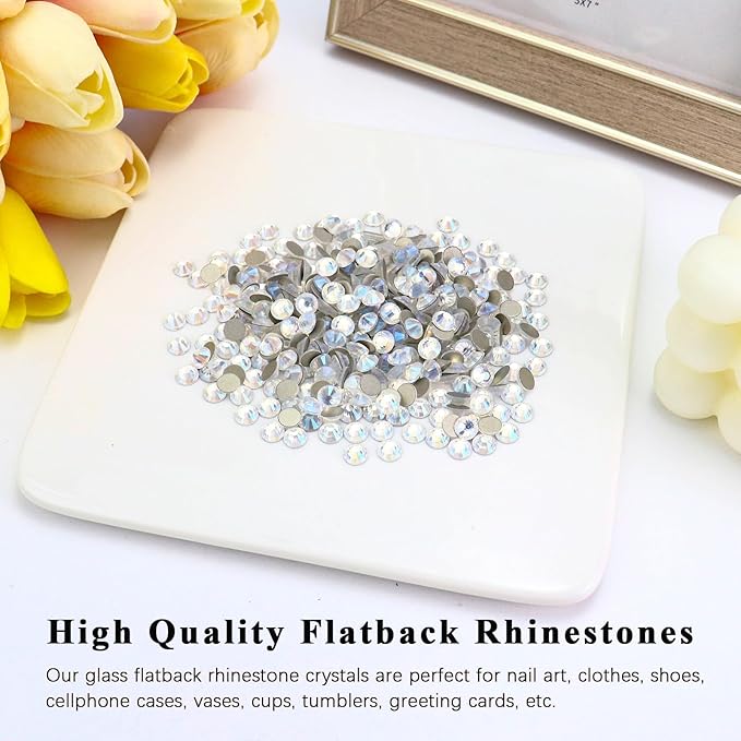 1440PCS SS4 Flatback Crystal Rhinestones Round Gems for Nail Art and Craft Clothes Glue Fix, Moonlight (1.5-1.7mm)