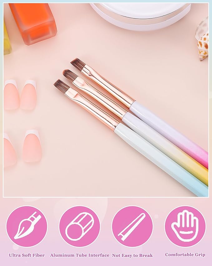 outopen 3Pcs Nail Art Clean Up Brushes, Oval/Flat/Angled Fine Nail Brushes Set Professional Nail Painting Brushes for Cleaning Polish Mistake and Nail Gel Application
