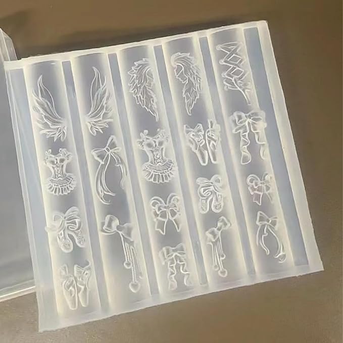 Ballet Charm Nail Mold Silicone 3D Wings Ribbon Corset Ballerina Shoes Design Tray for Resin Gel Manicure Craft