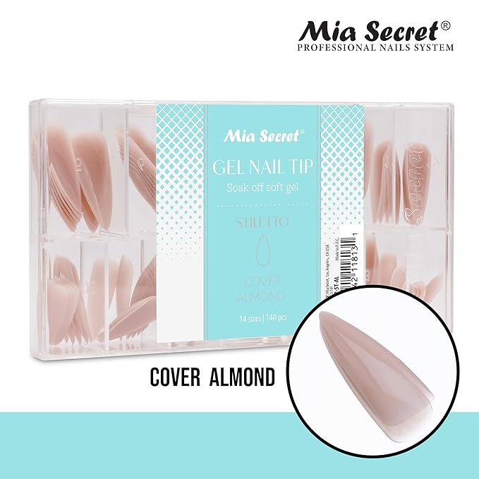 Mia Secret Soak off Soft Gel Nail Tip MADE IN USA for Salon and DIY (Cover Almond, Stilleto)