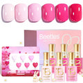 Beetles Pink Gel Polish Set - Pinks Escape 15ML/0.51Fl Oz, 6 Colors Hema Free Pink Gel Nail Polish Set, Same Color Same Bottle, Valentines Nails, Long Lasting Soak Off UV LED Nail Lamp Gifts for Her