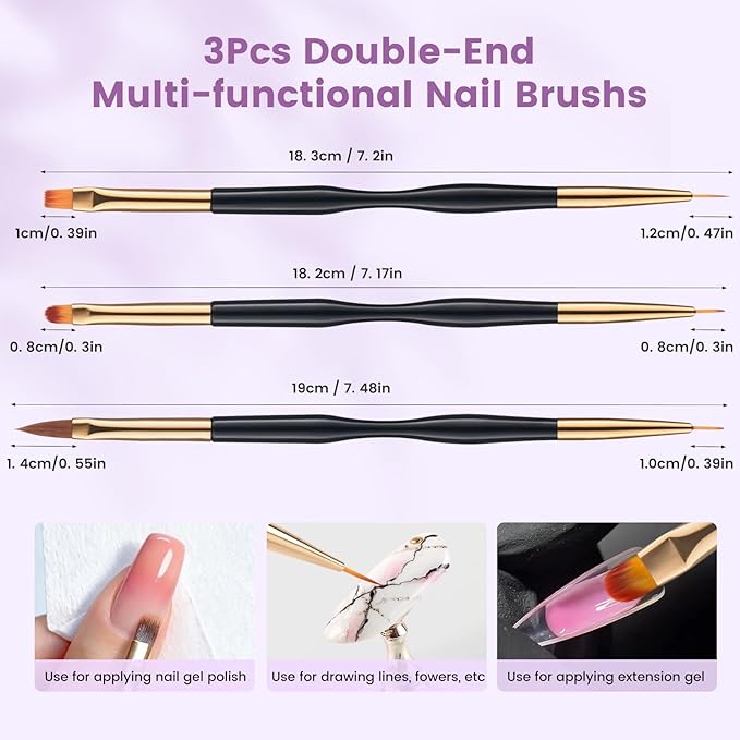 Quaferen Nail Art Brushes 34PCS Dual End Nail Dotting Tools Striping Liner Brushes Silicone Sculpture Brushes Gel Nail Polish Brush with Brush Holder Color Palette for Beginners DIY Salon Home