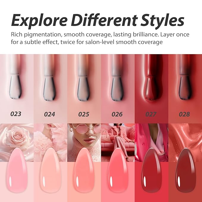 Makartt Jelly Pink Nude Red Gel Nail Polish Set 15ml One N'Done 6 Colors Sheer Gel Polish Kit Soak Off High-Gloss Salon-Grade UV Nail Art Manicure DIY Salon Home - Warm Rose