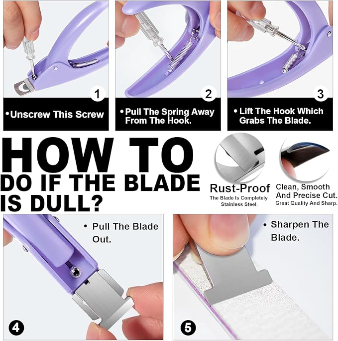 Light Purple Adjustable Nail Clippers with Magnet Sizers for Acrylic Nails, Professional Stainless Steel Fake False Nail Tip Clipper Cutter Trimmer, Manicure Tool for Salon Home Nail Art