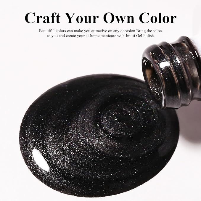 Imtiti Pearl Gel Nail Polish,0.5 Fl Oz Black Glitter Drawing Gel Polish Shell Thread Shimmer Mermaid Nail Gel Polish Soak Off UV LED for Home DIY Nail Art Manicure Salon