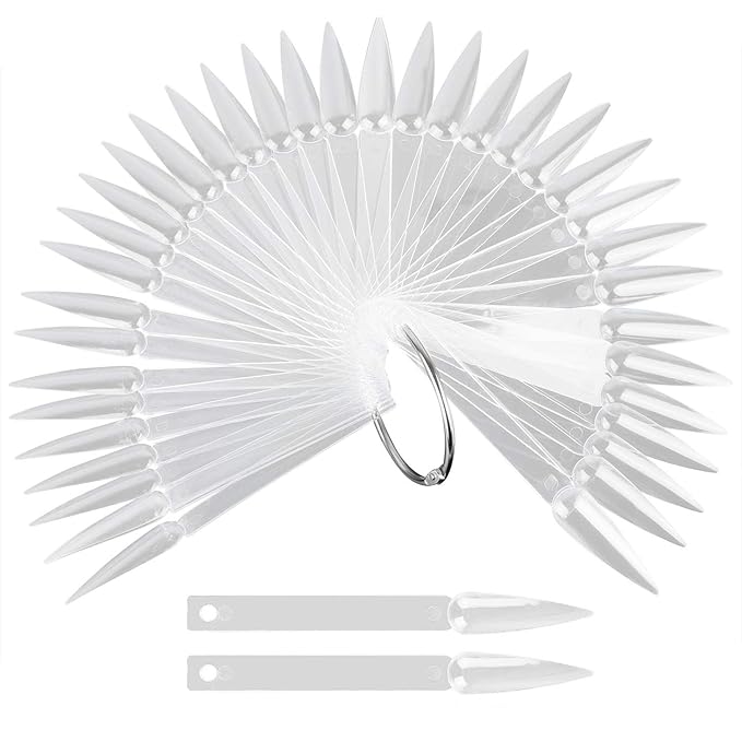 80 Pieces Nail Swatch Sticks Clear Display Sticks Stiletto Practice Tips Nail Color Swatches with Metal Ring