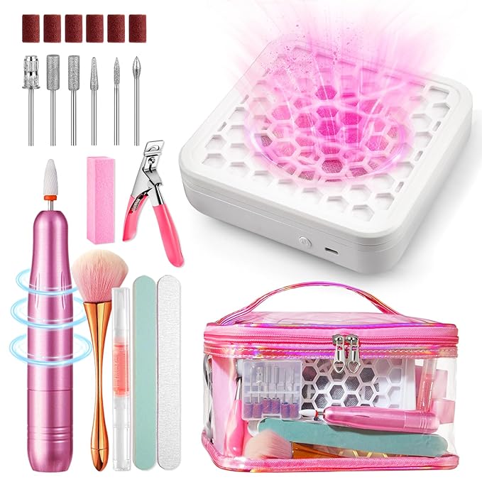 Nail Drill Kit with Dust Collector: Electric Nail File Drill Nails Machine Professional 20000RPM Nail Grinder for Acrylic Gel Removal Manicure Pedicure Tool in Cosmetic Bag Salon Home