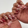 Christmas Press on Nails Medium Almond MABKJLF Fake Nails French Tip False Nails with Rhinestones Bow Pearls Designs Full Cover Glossy Glue on Nail Acrylic Nails for Women Girls 24Pcs