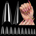 Lionvison 500PCS Clear Stiletto Nail Tips, Medium Wide Acrylic Nail Tip for Dip Powder, Half Cover False Nail Tip, French Tips Nail Extensions for Nail Salon, 10 Sizes Fake Nail Tips