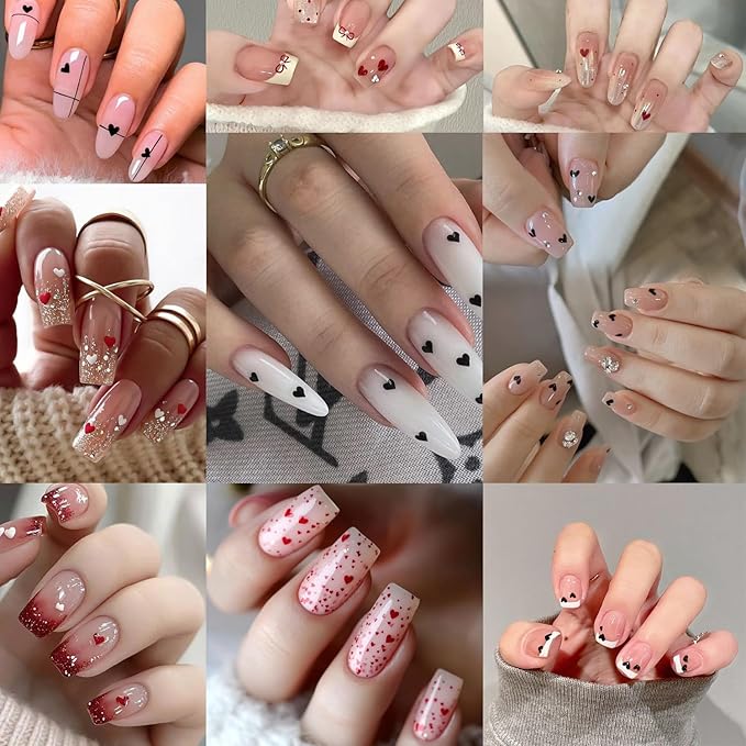 6PCS Mini Heart Nail Art Stickers 3D Self-Adhesive Sparkling Love Nail Art Decals Shinny Red Hearts Designs Nail Sticker for Valentine's Lovers Romantic Stickers DIY Manicure Decoration Accessories