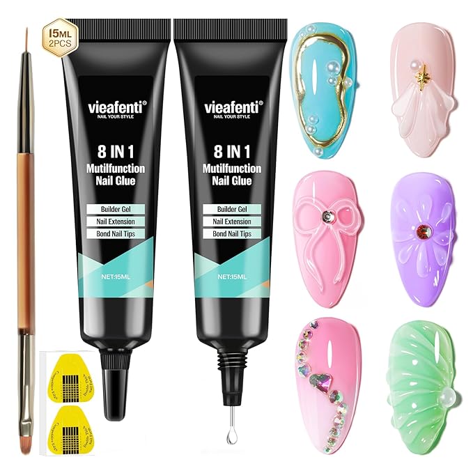 3D Sculpting Builder Gel Nail Art Kit - All In One Formula for Extensions, Sculpture, Designs, Chrome Powder, Rhinestones - Soak Off with UV/LED Lamp for Salon Home DIY