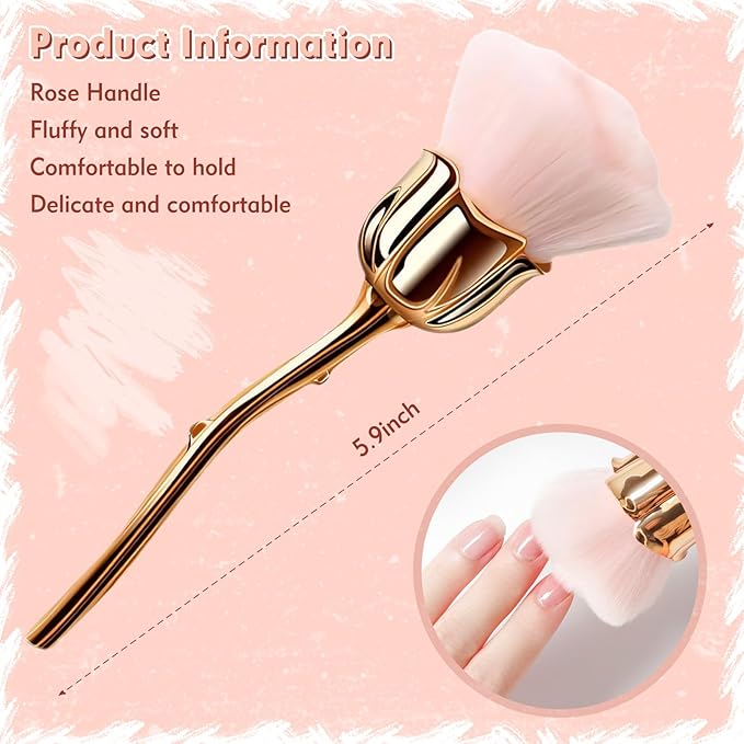 2 PCS Nail Dust Brush, Ultra Soft Nylon Dust Brush for Nails, Nail Brushes for Nail Art Cleaner Tools, Rose Shape Nail Brush & Makeup Brush