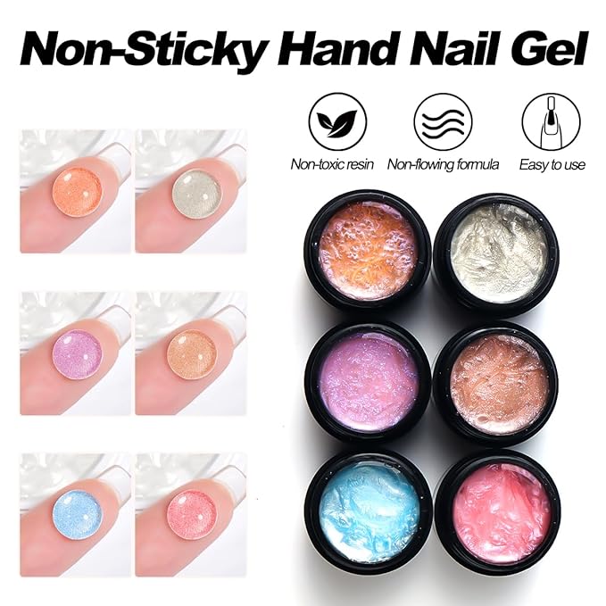 Solid Builder Nail Gel,6 Colors Non-Sticky Hand 3D Sculpting Gel for Nail Art, Nail Extension Glue Hard Gels Nail Kit with Nails Rhinestone for 3D Flower Carving Modeling Manicure Salon Supplies