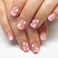 Pink French tip Press on Nails Short Square Fake Nails with Cute White Flower Design Glue on Nails Nude Stick on Nails Glossy Spring Nails Acrylic Summer False Nails for Women Girls Manicure 24 Pcs