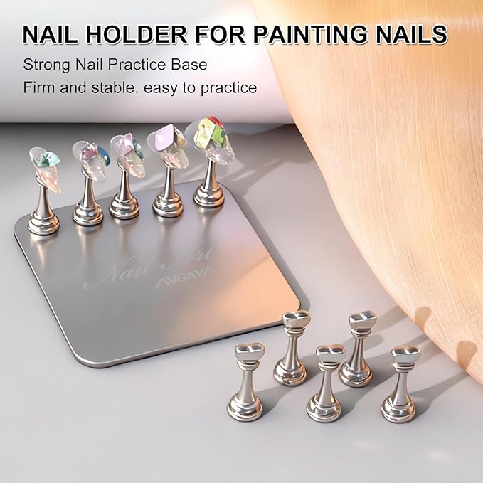 ANGNYA Nail Stand for Press Ons,Square Shape Super Magnetic Base Nail Holder for Painting Nails with 200 Pcs Reusable Double-Sided Tape for Nails Practice Nail Tools Home DIY Salon Supplies