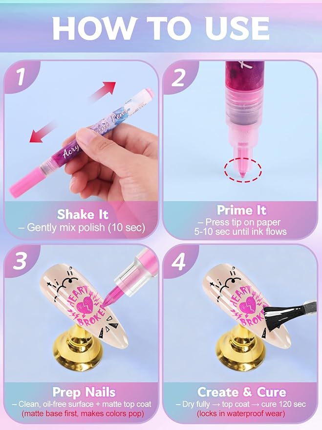 EBANKU 12 Colors Nail Art Pens Set, 3D 0.7MM Graffiti Acrylic Paint Nail Art Quick-Drying Nail Point for DIY Manicure Tools