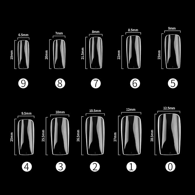 Full Cover Acrylic False Nail Tips, 500PCS Fake Nail Shape Artificial False Nails Tips 10 Sizes with Case for Nail Art Salons and Home DIY(Clear)