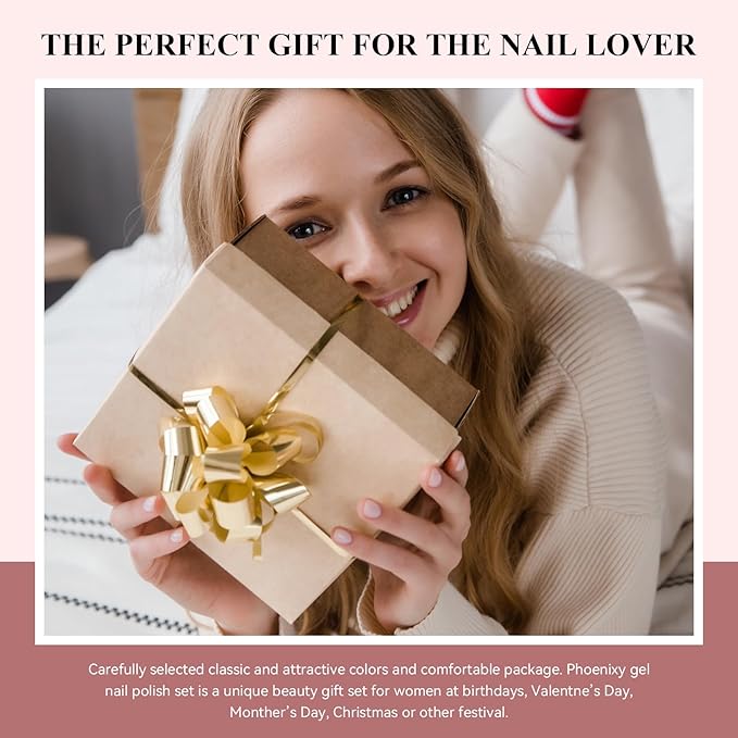 Phoenixy 30 PCS Gel Nail Polish, 25 Color Gel Nail Polish Kit 5pcs Base Coat Glossy Matte Gold Glitter and Silver Glitter Top Coat Fall Winter White Purple Pink Red Green Starter Gift for Women