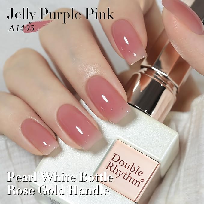 Double Rhythm Gel Polish 15ML Jelly Sheer Pastel Light Milky Color Pearl White Bottle 1 PC 0.5 OZ Full Size Nail Art Salon at Home (Jelly Purple Pink-D1495)