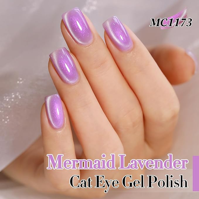 Double Rhythm 0.5 Oz Cat Eye Gel Polish with Magnet Same Color Same Bottle Holographic Glitter Shimmer Translucent Color Salon 15 ML Magnetic Nail Art (Mermaid Purple-MC1173)