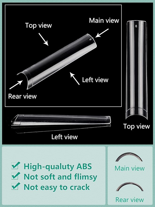 Individual Size 3 4 5 6 No C Curve Nail Tips for Acrylic Nails Professional, 200PCS 3XL Extra Long, Half Cover Straight Tapered Square Nail Tips 4 Mostly Used Sizes