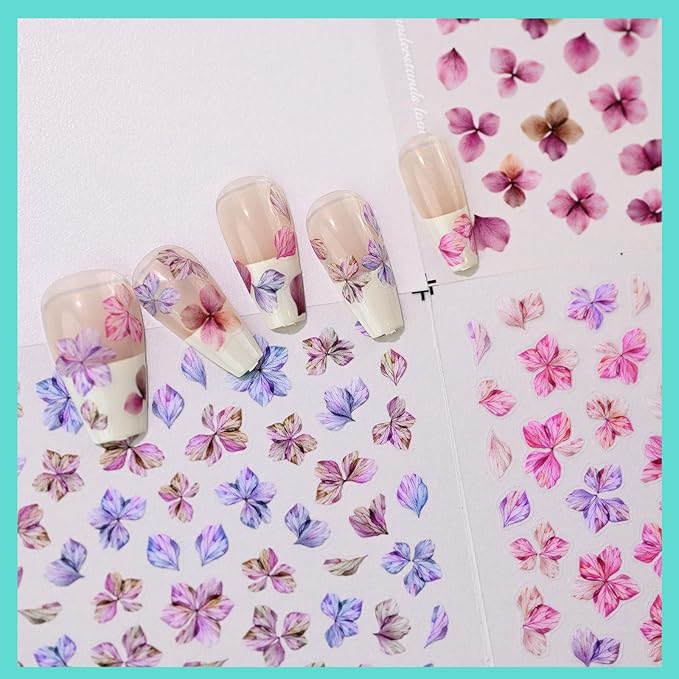 Floral Petal Nail Art Stickers, Thin Flower Nail Decals, Self-Adhesive, Summer Spring Nail Accessories for Women, Nail Decorations 3 Sheets