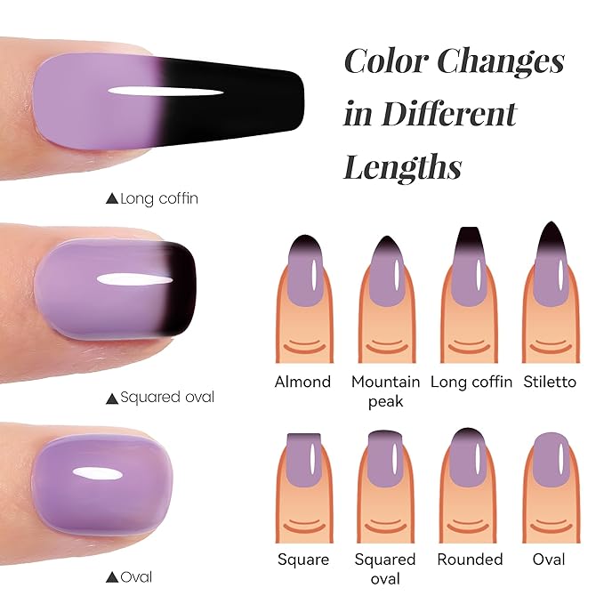 YTD Likomey Color Changing Gel Nail Polish,15ml Grayish Purple To Black Mood Temperature Change Colors Fall Winter Thermal Ombre Salon Quality Manicure UV Nail Gel,HEMA Free TPO Free,WB501