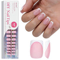 French Gel Nail Tips - Jofay Fashion Short French Tip Press on Nails, 10-Piece Set 320Pcs Pink Square Nail Tips, Pre-applied Tip Primer & Base Coat, No Need to File Fake Nails for Nail Art, 16 Sizes