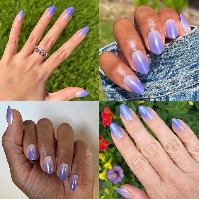 Olive & June Instant Mani Press-On Nails (Glue) | 42 Fake Nails, 21 Sizes | Non-Toxic, Long-Lasting Recycled Materials Realistic Look | Salon-Quality at Home | Medium, Oval | Purple Chrome Gradient