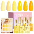 Beetles Yellow Gel Nail Polish Set - Sunny Pantry with Color Card, 6Colors HEMA FREE Yellow Gel Nail Polish Set 15ML/0.51FlOz, Same Color Bottle, Long-Lasting Soak Off UV Lamp Summer Spring Nails Art
