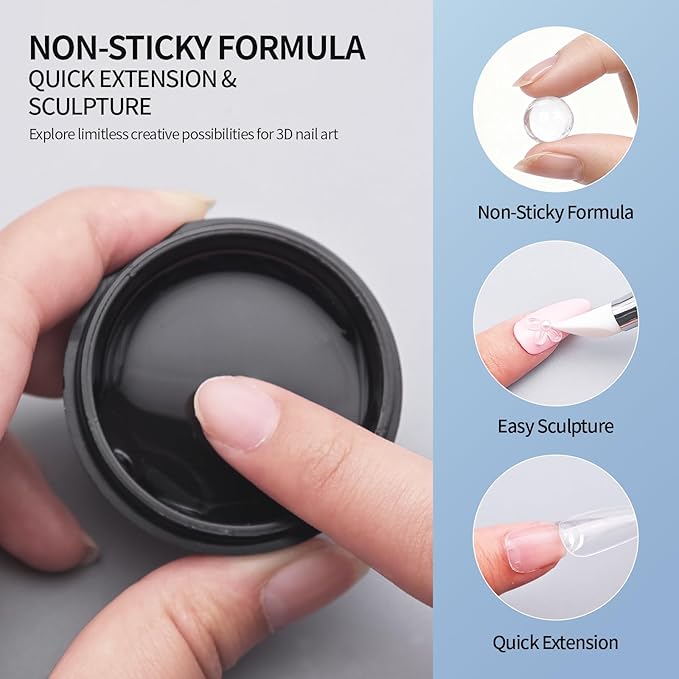 3D Gel Nail Art Kit-Sky Blue Solid Builder Gel for Nails 3D Sculpting Carving Building Modeling Hard Extension for Beginner DIY Salon at Home Cured Needed