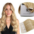 RUNATURE Blonde Tape in Hair Extensions Human Hair Seamless Tape in Extensions Short Tape ins Human Hair Extensions Blonde Highlights Remy Natural Hair Easy to Apply 12 Inch 30g 20pcs