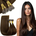 RUNATURE Brown Nano Link Human Hair Extensions, Long Nano Beads Real Hair,Straight Remy Hair,Full Ends,24 Inch,50 Gram,50 Strands