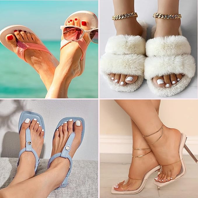 240Pcs Toe Press on nails, Short Brown Ombre Toe Nail Press Ons for Women in 15Sizes, French Tip False Toenails Extension, Soft Gel Toe Nail Tips, Acrylic Full Cover Fake Toenails for Girl
