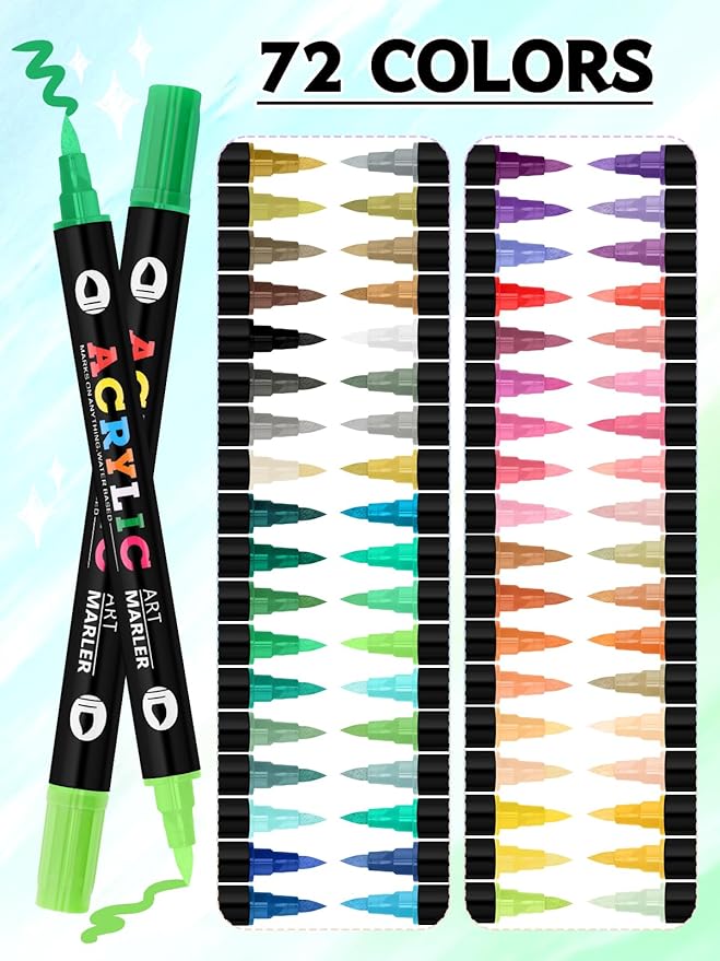 Kalolary 72 Color Nail Art Markers Set, 3D Nail Art Pens Point Nail Graffiti Dotting Pen Quick-Drying Waterproof Double Headed Acrylic Paint Pens Set for DIY Nails Art Design