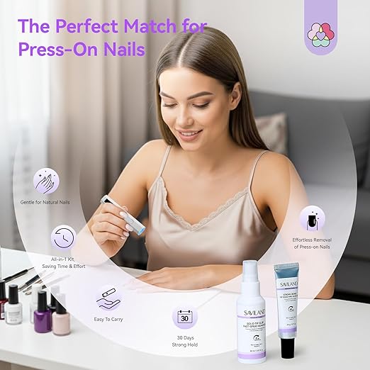 SAVILAND Solid Nail Glue Gel Kit: 60ml Nail Glue for Press On Nails with Remover Lasting Press On Nails with U V Nail Lamp Flash Removal for Press ons Fake Nails Cuticle Oil DIY Salon