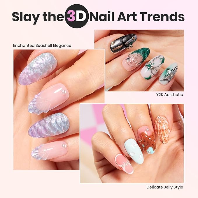 Beetles Solid Builder Gel for Nails,4 Colors Clear Pink White 3D Sculpting Gel Non-Sticky Hand Carving Nail Glue for 3D Nail Art with 3D Mold Chrome Powder Tools Salon DIY at Home,UV&LED Needed