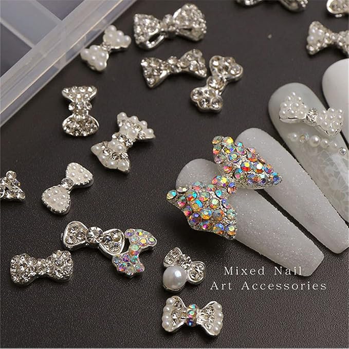 1 Box Nail Diamond Charms Bowknot Rhinestones Nailart Supplies Shiny Pearl Crystal Stone Jewelry Bow Cute Accessories DIY Mixed Decors UV Gel Manicure Nail Art Decorations