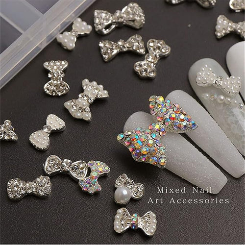 1 Box Nail Diamond Charms Bowknot Rhinestones Nailart Supplies Shiny Pearl Crystal Stone Jewelry Bow Cute Accessories DIY Mixed Decors UV Gel Manicure Nail Art Decorations