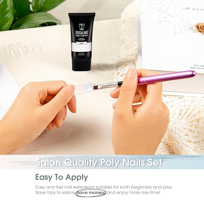 ROSALIND White Poly Extension Gel, 2oz/60ml White Poly Nail Gel for Nail Art Decoration, Pure Color Builder Whites Thickening Polys Extension Easy to DIY Use at Home Need UV Lamp