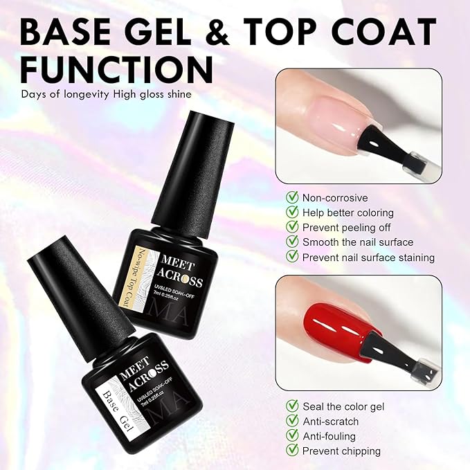 MEET ACROSS All-in-One Extension Mini Kit 2×7ml Non-Sticky Builder Gel Starter Kit WIth Base & Top Coat/Dual-Silicone Pen/Pro File/20-Pc Reusable Dual Forms Salon-Grade Extensions (Clear+Ultra Pink)