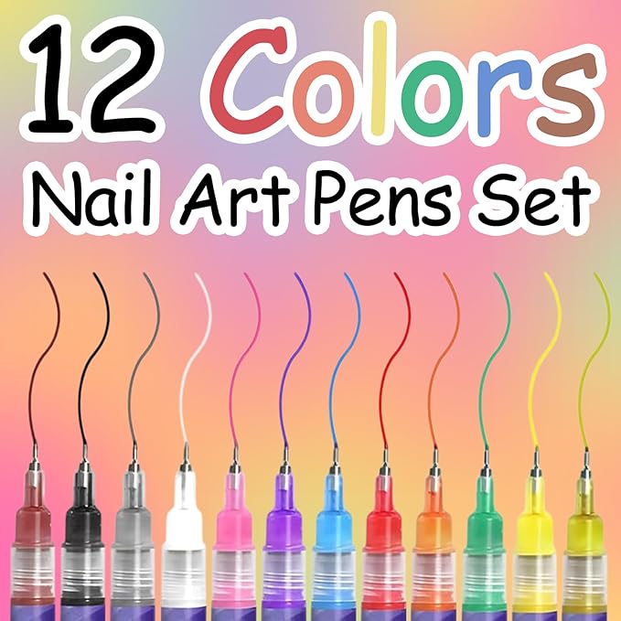 12 Colors Nail Art Pens Set, 0.5mm Fine Tip Nail Polish Pens, Quick-Dry Waterproof Nail Art Markers for DIY Nail Design, Dotting & Liner Manicure Tools